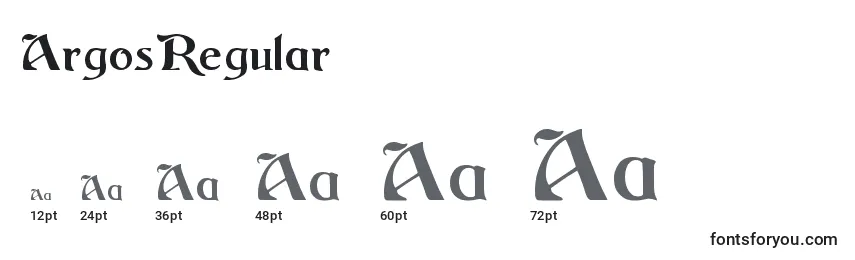 Размеры шрифта ArgosRegular