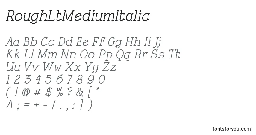 Schriftart RoughLtMediumItalic – Alphabet, Zahlen, spezielle Symbole