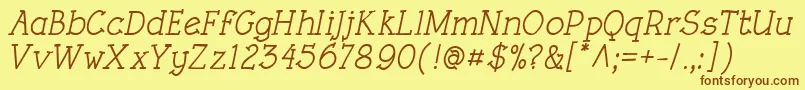 RoughLtMediumItalic-fontti – ruskeat fontit keltaisella taustalla