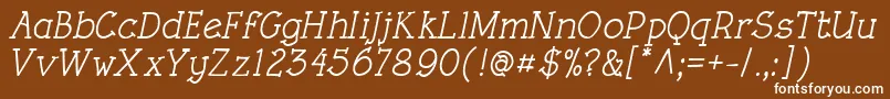 RoughLtMediumItalic-fontti – valkoiset fontit ruskealla taustalla