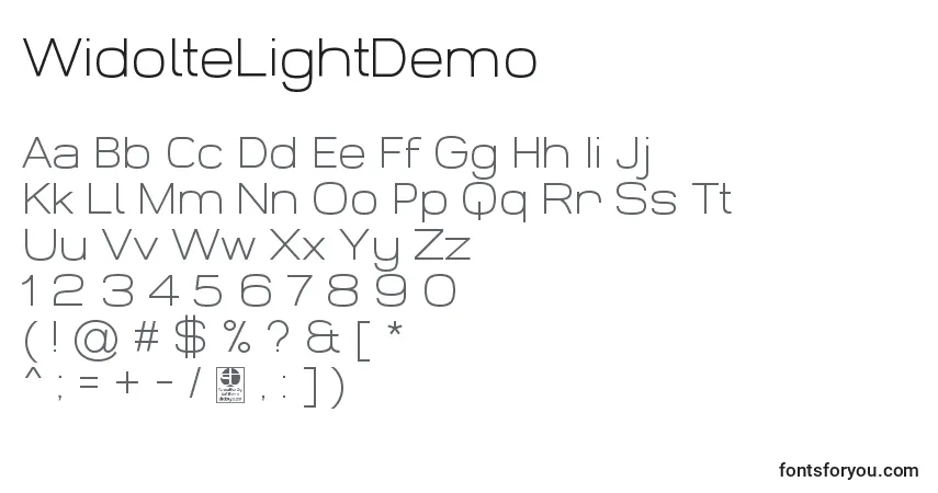 Шрифт WidolteLightDemo – алфавит, цифры, специальные символы