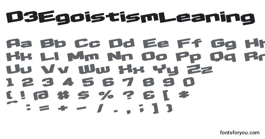 D3EgoistismLeaning-fontti – aakkoset, numerot, erikoismerkit