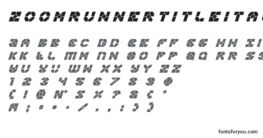 Schriftart Zoomrunnertitleital – Alphabet, Zahlen, spezielle Symbole