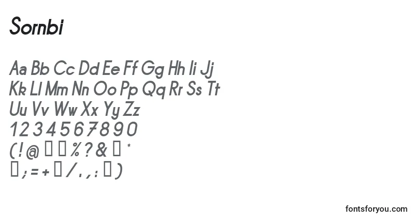 Czcionka Sornbi – alfabet, cyfry, specjalne znaki