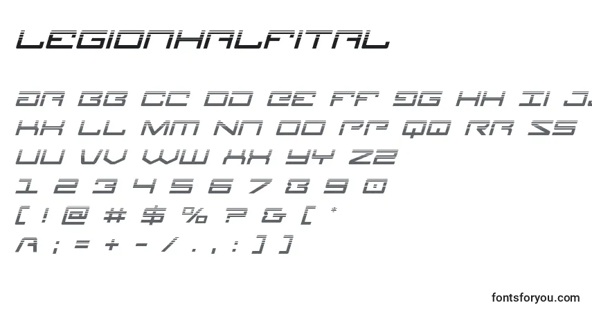 Шрифт Legionhalfital – алфавит, цифры, специальные символы