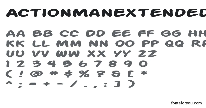 A fonte ActionManExtendedBold – alfabeto, números, caracteres especiais