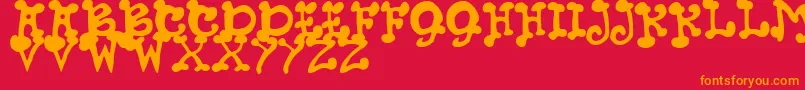 フォントJmhPetsCaps – 赤い背景にオレンジの文字