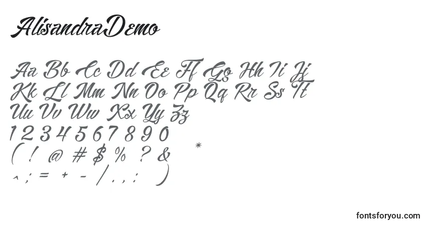 Schriftart AlisandraDemo – Alphabet, Zahlen, spezielle Symbole