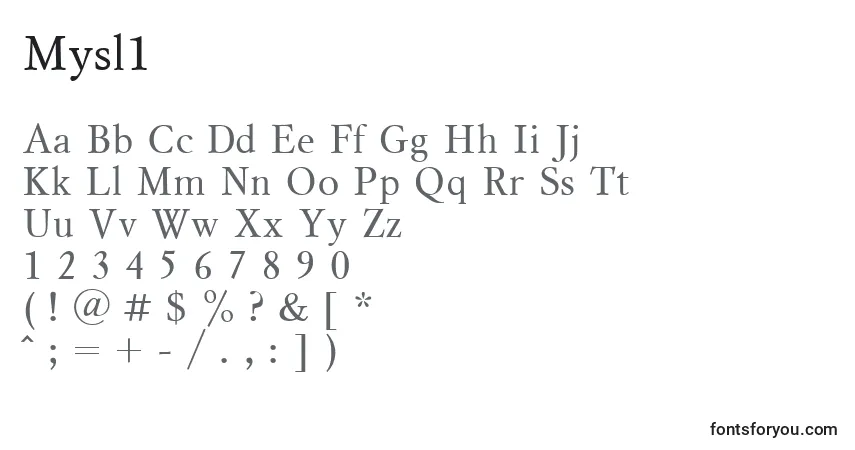 A fonte Mysl1 – alfabeto, números, caracteres especiais