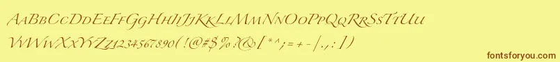 フォントZapfinoextraltSmallcaps – 茶色の文字が黄色の背景にあります。