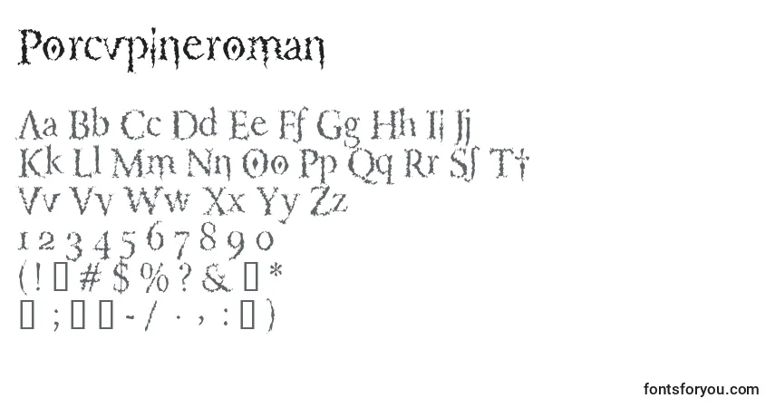 Czcionka Porcupineroman – alfabet, cyfry, specjalne znaki