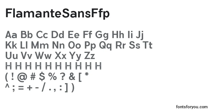 Czcionka FlamanteSansFfp – alfabet, cyfry, specjalne znaki