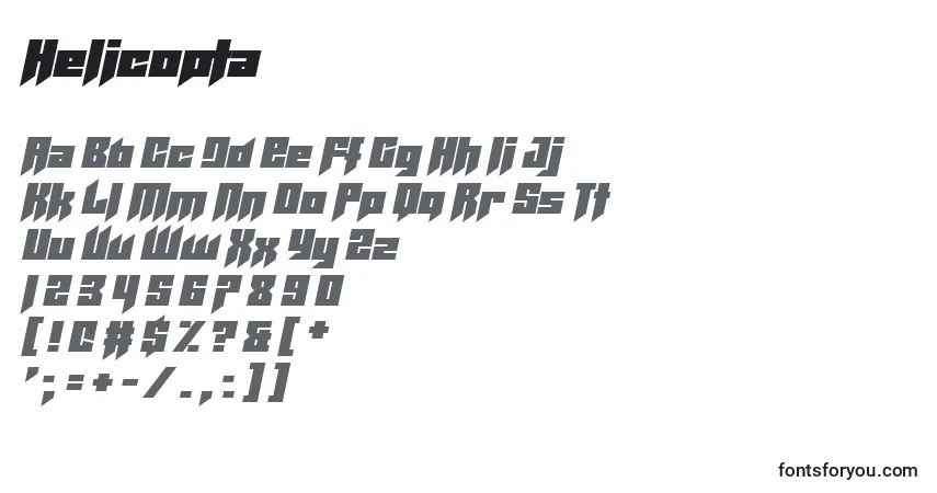 A fonte Helicopta – alfabeto, números, caracteres especiais