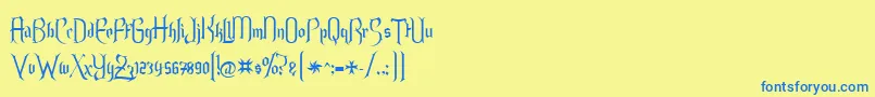 フォントEndoralt – 青い文字が黄色の背景にあります。