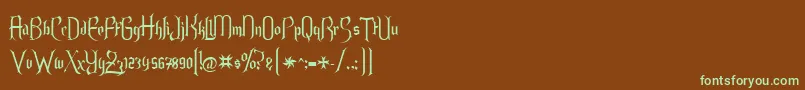 フォントEndoralt – 緑色の文字が茶色の背景にあります。