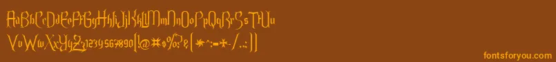 フォントEndoralt – オレンジ色の文字が茶色の背景にあります。