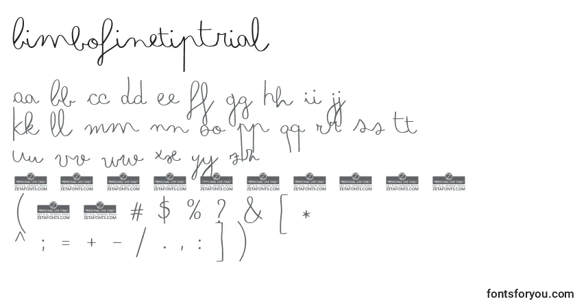 Schriftart BimboFinetipTrial – Alphabet, Zahlen, spezielle Symbole