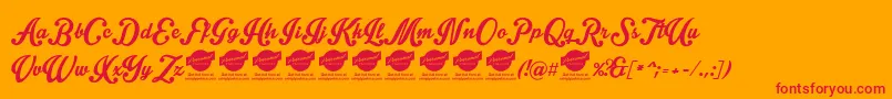 フォントIntriquescript – オレンジの背景に赤い文字