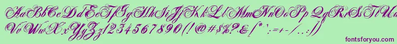 Fonte AntonellaScriptXBold – fontes roxas em um fundo verde