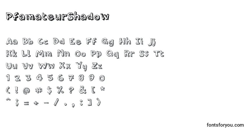 A fonte PfamateurShadow – alfabeto, números, caracteres especiais