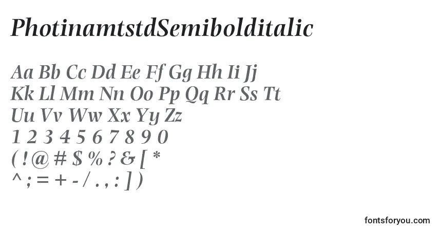 A fonte PhotinamtstdSemibolditalic – alfabeto, números, caracteres especiais