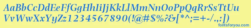 PhotinamtstdSemibolditalic Font – Blue Fonts on Yellow Background