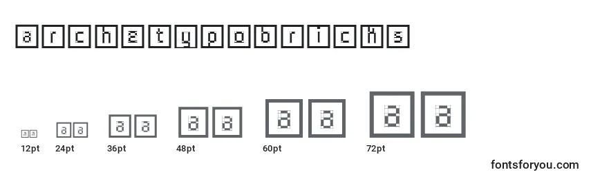 sizes of archetypobricks font, archetypobricks sizes