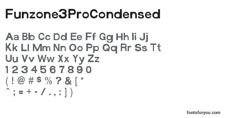 characters of funzone3procondensed font, letter of funzone3procondensed font, alphabet of  funzone3procondensed font