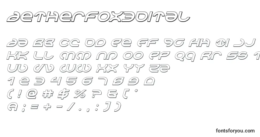 A fonte Aetherfox3Dital – alfabeto, números, caracteres especiais