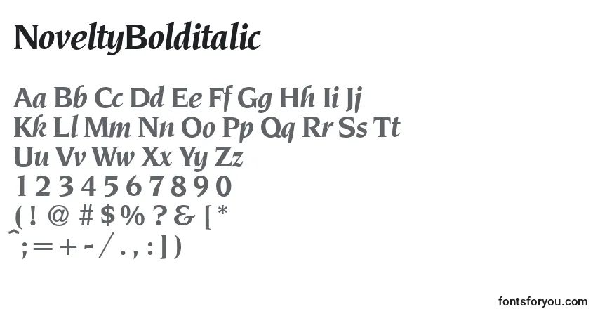 Schriftart NoveltyBolditalic – Alphabet, Zahlen, spezielle Symbole