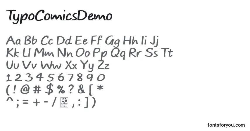 Шрифт TypoComicsDemo – алфавит, цифры, специальные символы