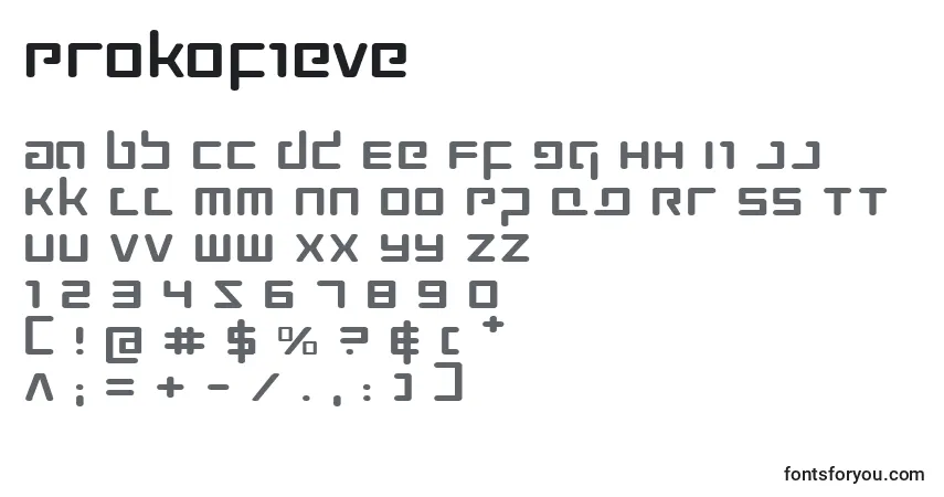 Schriftart Prokofieve – Alphabet, Zahlen, spezielle Symbole