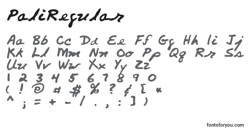Schriftart PaliRegular – Alphabet, Zahlen, spezielle Symbole