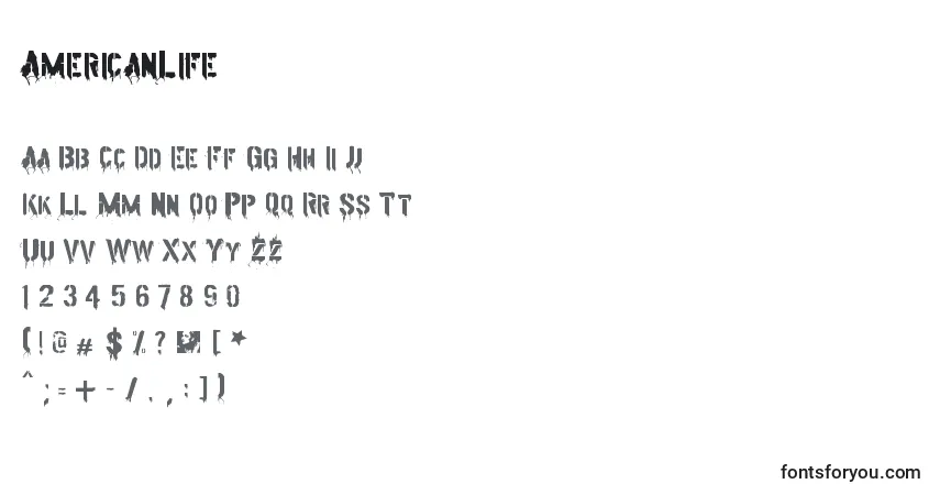 Fuente AmericanLife - alfabeto, números, caracteres especiales