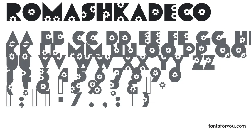 Czcionka RomashkaDeco – alfabet, cyfry, specjalne znaki