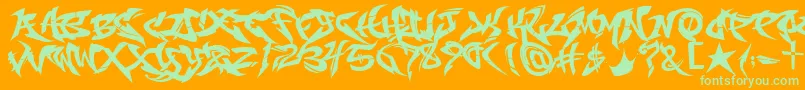 RaseoneOriginal-Schriftart – Grüne Schriften auf orangefarbenem Hintergrund