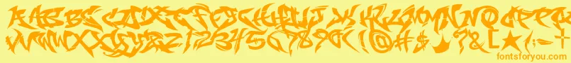 Weitere Informationen zur RaseoneOriginal-Schriftart RaseoneOriginal-Schriftart – Orangefarbene Schriften auf gelbem Hintergrund
