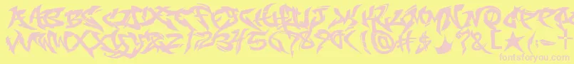 RaseoneOriginal-fontti – vaaleanpunaiset fontit keltaisella taustalla