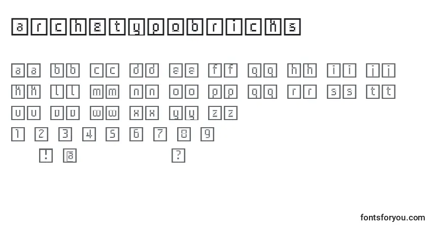 Шрифт Archetypobricks – алфавит, цифры, специальные символы