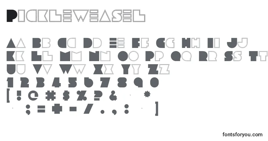 A fonte Pickleweasel – alfabeto, números, caracteres especiais