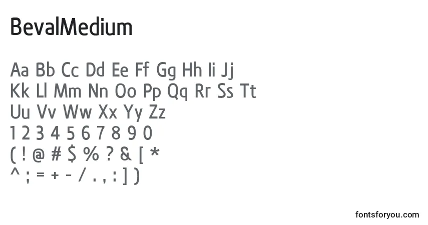 Czcionka BevalMedium – alfabet, cyfry, specjalne znaki