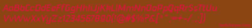 フォントDowntempoMediumitalic – 赤い文字が茶色の背景にあります。