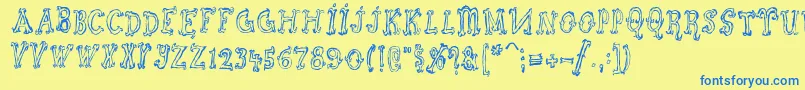 Szorakatenusz Font – Blue Fonts on Yellow Background