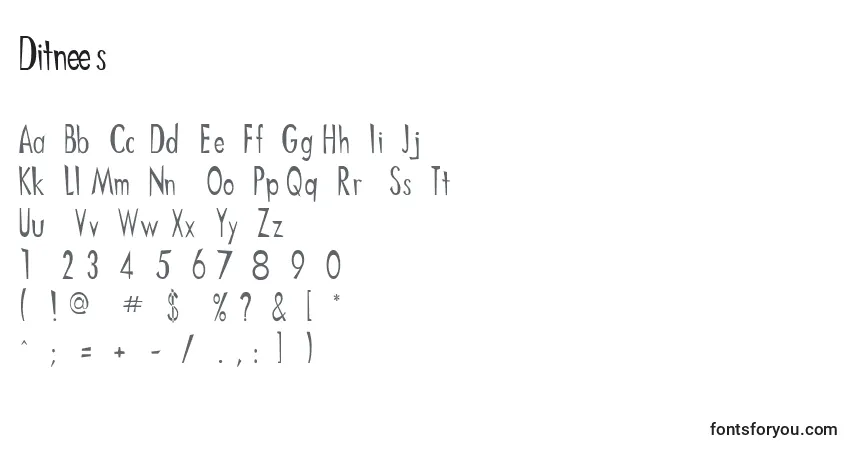 Czcionka Ditnees – alfabet, cyfry, specjalne znaki