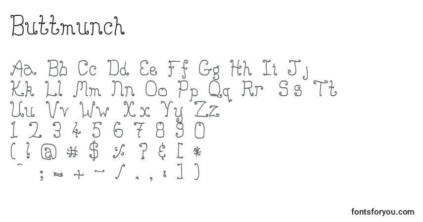 Buttmunch Font – alphabet, numbers, special characters