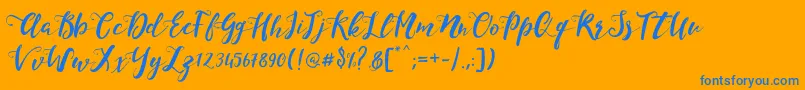 MonicaScript-Schriftart – Blaue Schriften auf orangefarbenem Hintergrund