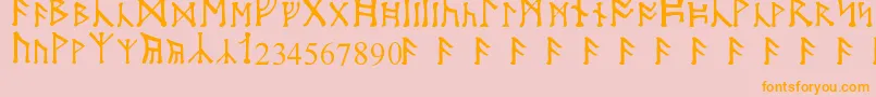 MoonRunes-Schriftart – Orangefarbene Schriften auf rosa Hintergrund