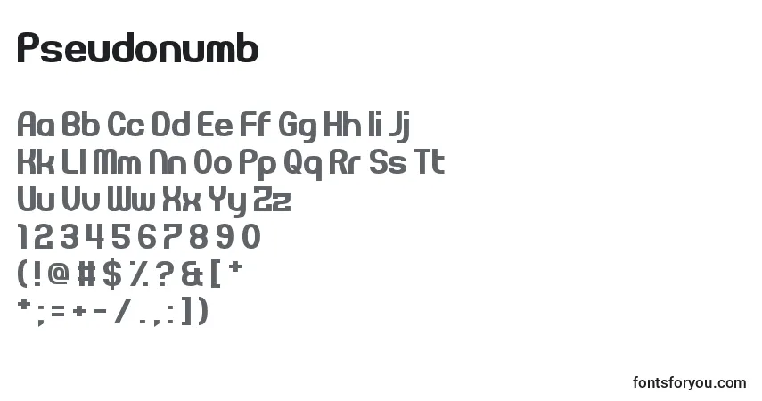 Schriftart Pseudonumb – Alphabet, Zahlen, spezielle Symbole