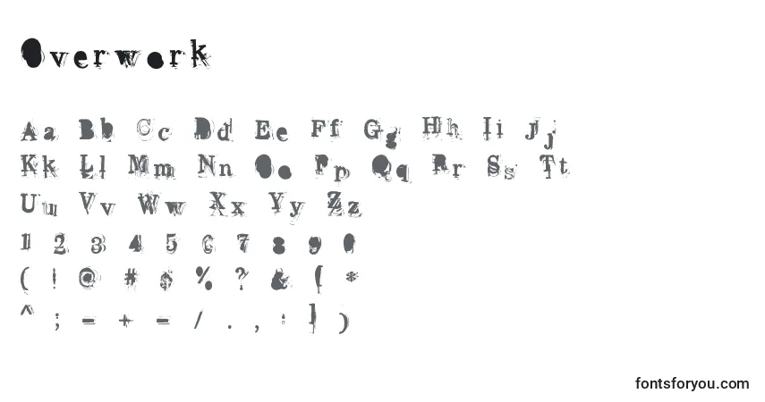 Czcionka Overwork – alfabet, cyfry, specjalne znaki