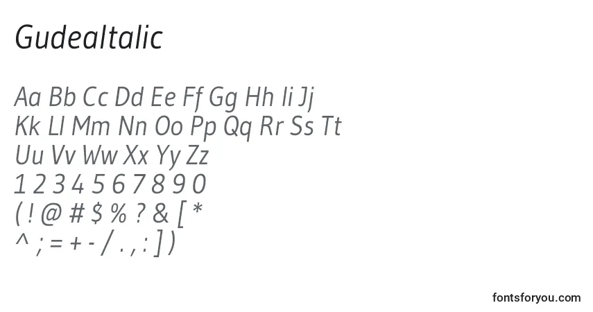 Шрифт GudeaItalic – алфавит, цифры, специальные символы